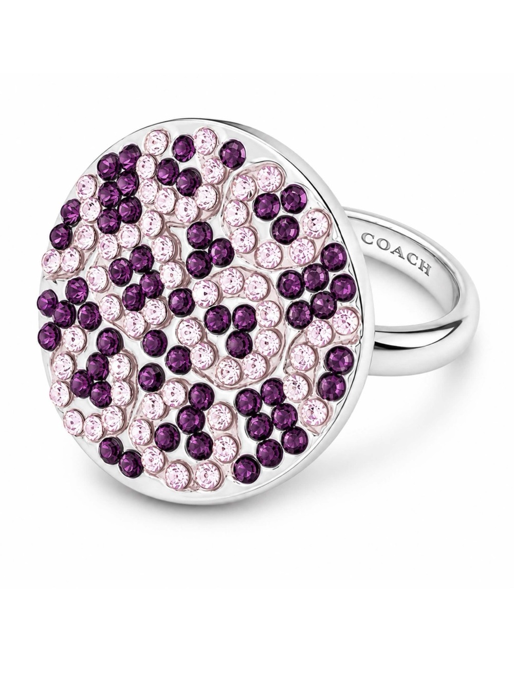 COACH • Purple Lavender Crystal Rhinestone Signature Logo Statement Ring